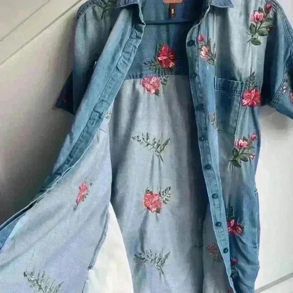 Anthropology driftwood embroidered vintage denim mabel shirt dress size S - Picture 3 of 10